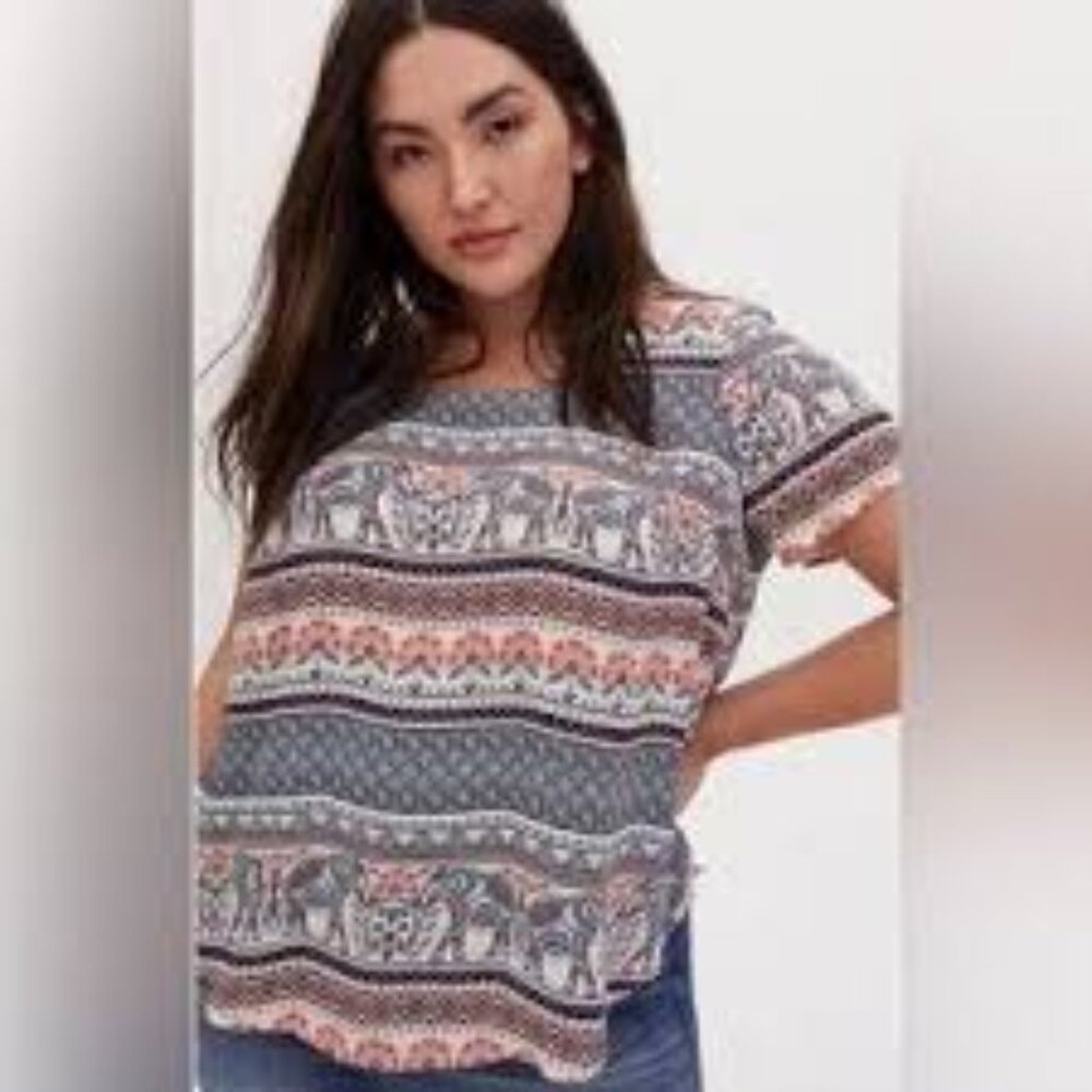 Plus Size 3X Torrid Elephant Print Boho Harper Georgette Blouse top shirt womens
